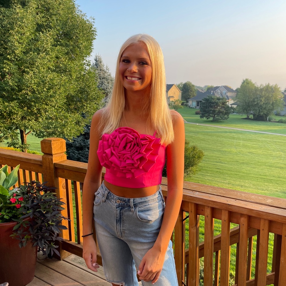 Pink Ruffled Women's Crop Top - Size Small